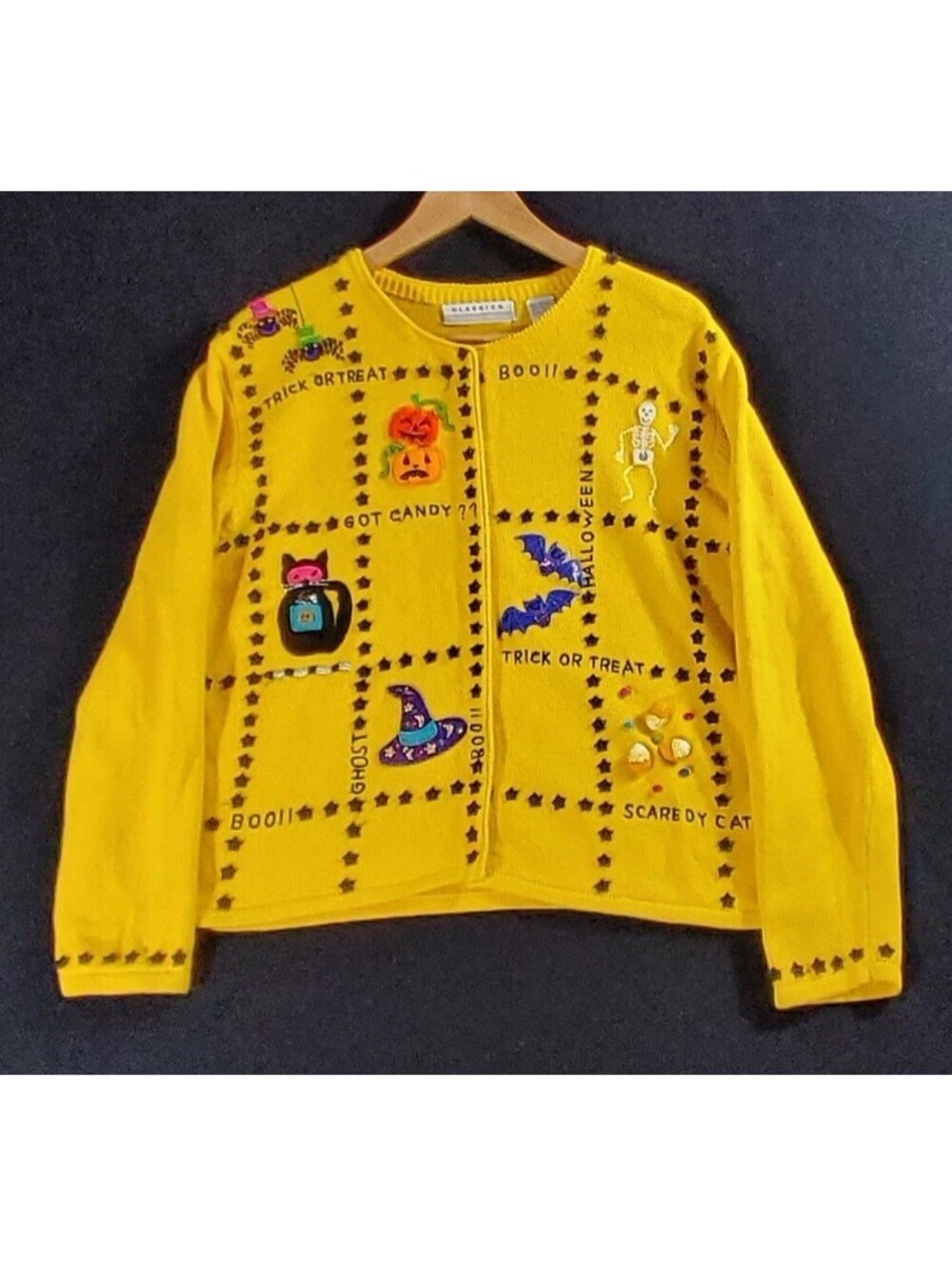 Marisa Christina Halloween Cardigan Embroidered Sweater Teacher Ghost Women's M